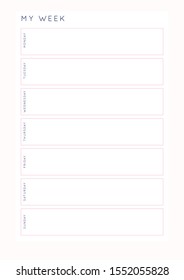 Set of minimalist abstract planners. Weekly planner template. Blank printable vertical notebook page with space for notes and goals. 
Business organizer. Paper sheet size A4.