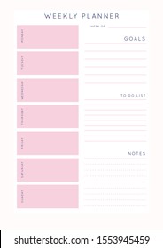 Set of minimalist abstract planners. Weekly planner template. Blank printable vertical notebook page with space for notes and goals. 
Business organizer. Paper sheet size A4.