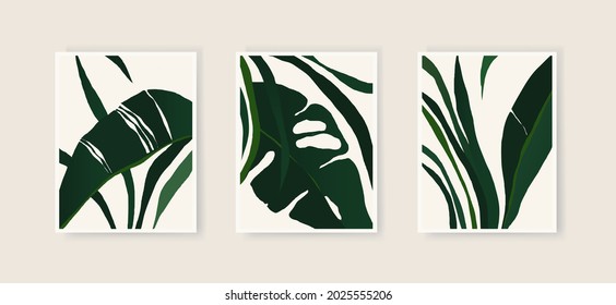 Set of minimalist abstract plant illustrations. Modern style wall decor. Collection of contemporary artistic posters.