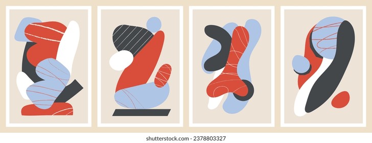 Set of minimalist and abstract posters with flat and organic vector shapes