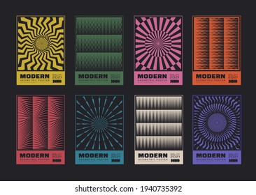 Set of minimalist abstract posters. Meta modern covers. Swiss design pattern. Futuristic geometric composition. Bauhaus artwork.