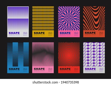 Set of minimalist abstract posters. Meta modern covers. Swiss design pattern. Futuristic geometric composition. Bauhaus artwork.