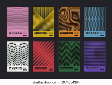 Set of minimalist abstract posters. Meta modern covers. Swiss design pattern. Futuristic geometric composition. Bauhaus artwork.