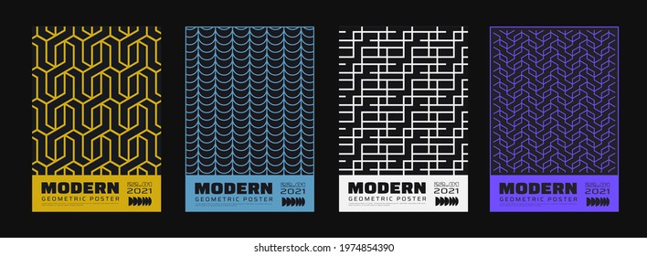 Set of minimalist abstract posters. Meta modern covers. Swiss design pattern. Futuristic geometric composition. Bauhaus artwork.