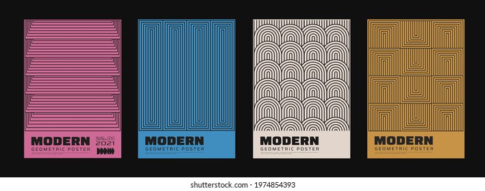 Set of minimalist abstract posters. Meta modern covers. Swiss design pattern. Futuristic geometric composition. Bauhaus artwork.