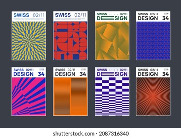 Set of minimalist abstract posters. Meta modern covers. Swiss design pattern. Futuristic geometric composition. Bauhaus artwork.