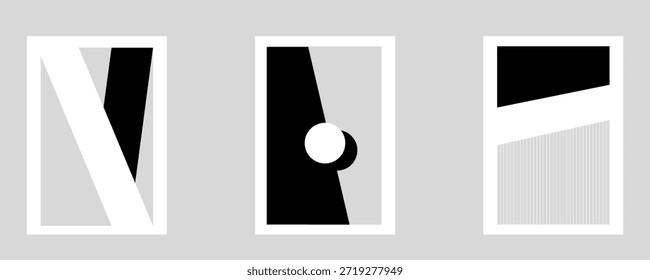 Conjunto de forma abstracta minimalista negro sombra blanca. Carteles modernos mínimos, formas de arte de la pared, arte impreso, y todo lo relacionado con la decoración.