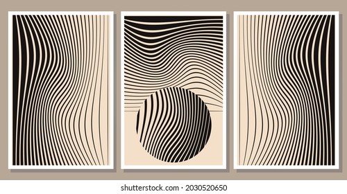 Set of minimalist abstract stripes posters. Contemporary relax wall art collection. Flat vector illustration for apparel print, card, cover, art gallery invitation design etc. Modern artwork.