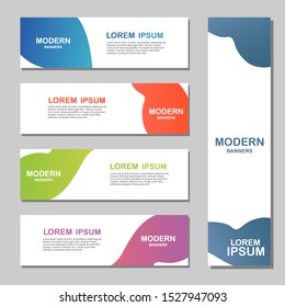 Set of minimalist abstract vector banners. Flat geometric shapes of different color  for social media post promotion. Background with text space. Sale, discount, promo layout template