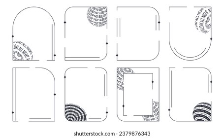 Set of minimalist aesthetic frames with stars, abstract elements. Arches in retro Y2k style. Illustrations for social networks, banners, flyers, etc.