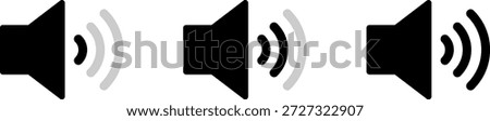 Set of Minimalist Audio Speaker Icons Showing Increasing Sound Volume Levels for UI Design