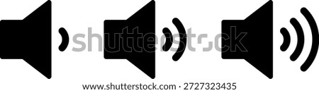 Set of Minimalist Audio Speaker Icons with Solid Black Design and Increasing Sound Volume Waves