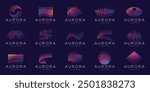 set of minimalist aurora logo big bundle with gradient modern color branding on dark background.