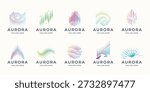set of minimalist aurora logo big bundle with gradient modern color branding.