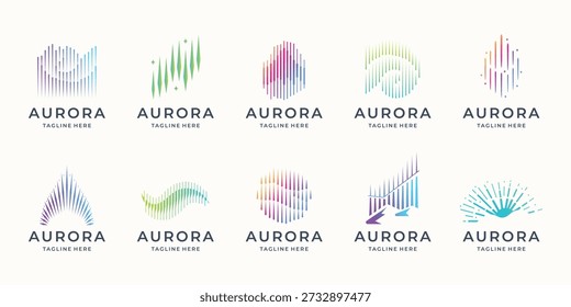 Conjunto de logotipo minimalista Aurora Big Bundle com gradiente de branding de cores modernas.
