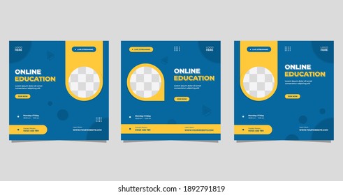 Set Of Minimalist Background With Circle Yellow Frame. Suitable For Social Media Post Template, Online Education, Business Webinar, And Other Seminar