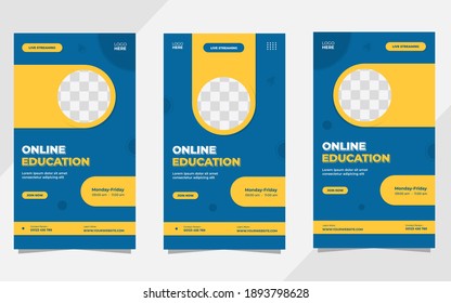 Set of minimalist background with circle yellow frame. Suitable for social media stories post template, Online education, Business webinar, and Other Seminar