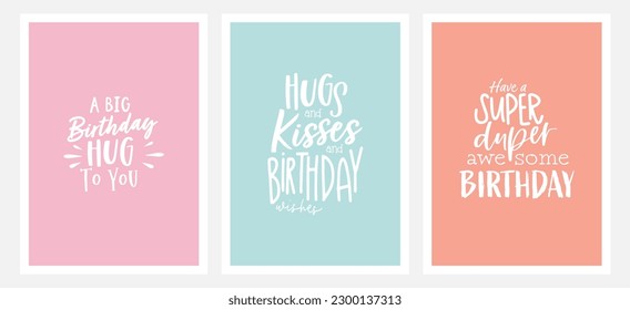 Set of minimalist birthday postcards with  fun typography. Invitations, happy birthday. Vector templates great for card, poster, flyer or banner