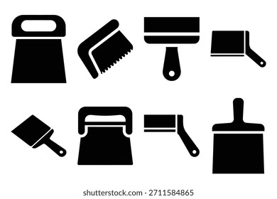 Set Minimalistischer schwarzer Teigabstreifer Küchenwerkzeug Silhouette Icon Set