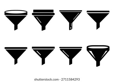 Set of Minimalist black kitchen funnel kitchen tool silhouette icon set