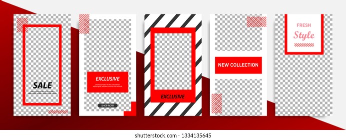 Set of minimalist black and red stripe line template background. Suitable for social media post stories, story, roll banner, expandable banner, flyer and brochure.