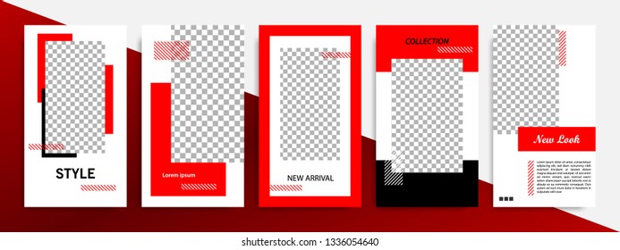Set of minimalist black and red stripe line template background. Suitable for social media post stories, story, roll banner, expandable banner, flyer and brochure.
