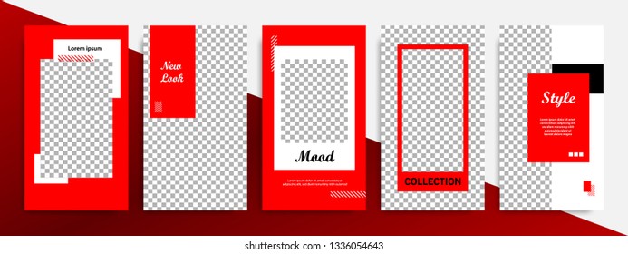 Set of minimalist black and red stripe line template background. Suitable for social media post stories, story, roll banner, expandable banner, flyer and brochure.