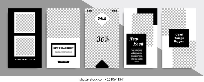 Set of minimalist black and white geometric banner template background. Suitable for social media stories, story, product catalog, expandable and roll banner, flyer and brochure.