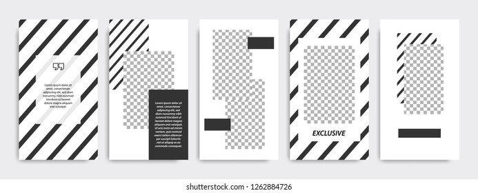 Set of minimalist black and white stripe line template background. Suitable for social media stories, story, roll banner, expandable banner, flyer and brochure.