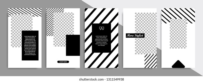 Set of minimalist black and white stripe line template background. Suitable for social media stories, story, product catalog, expandable and roll banner, flyer and brochure.
