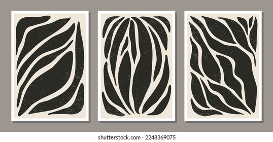 Set of minimalist botanical composition with leaves abstract collage