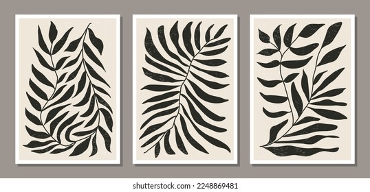 Conjunto de composición botánica minimalista con colaje abstracto de hojas