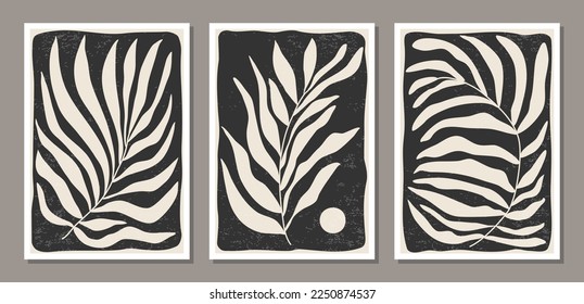 Set of minimalist botanical composition with leaves abstract collage