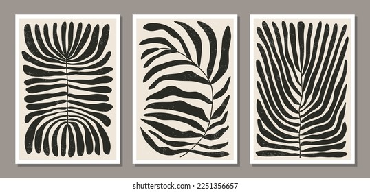 Set of minimalist botanical composition with leaves abstract collage