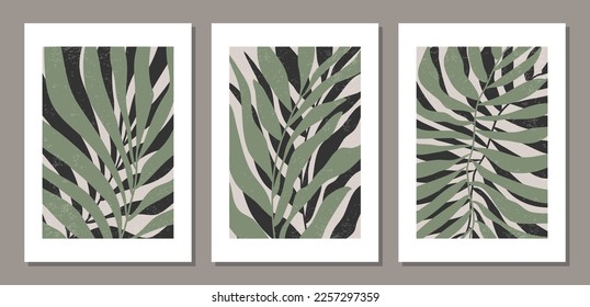 Conjunto de composición botánica minimalista con colaje abstracto de hojas
