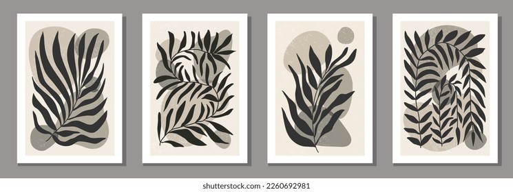 Set of minimalist botanical composition with leaves abstract collage