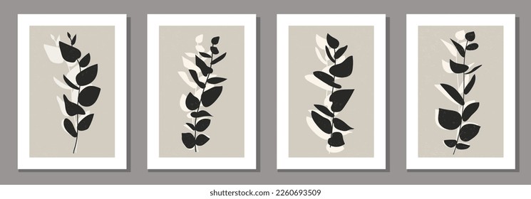 Set of minimalist botanical composition with leaves abstract collage