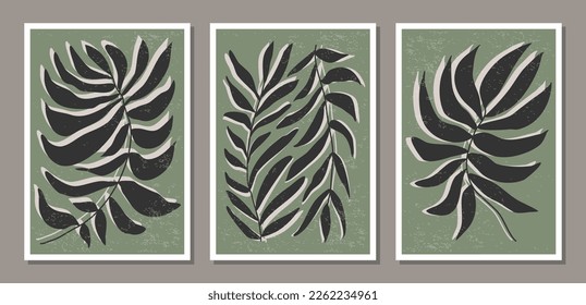Set of minimalist botanical composition with leaves abstract collage