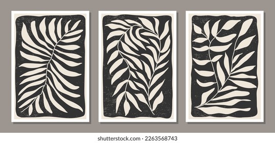 Set of minimalist botanical composition with leaves abstract collage