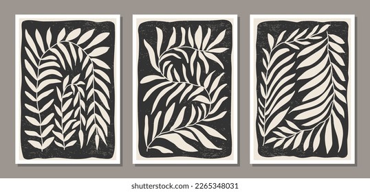 Set of minimalist botanical composition with leaves abstract collage