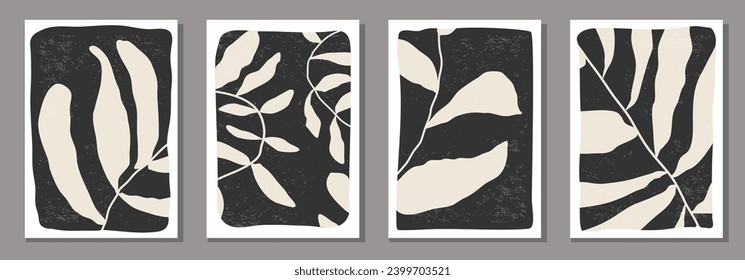 Set of minimalist botanical composition with leaves abstract collage