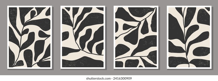 Set of minimalist botanical composition with leaves abstract collage