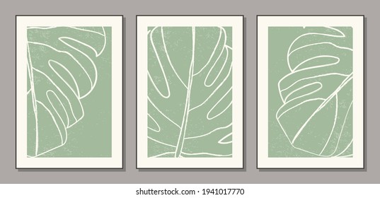 Set of minimalist botanical leaf abstract collage posters