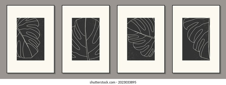 Set of minimalist botanical leaf abstract collage posters