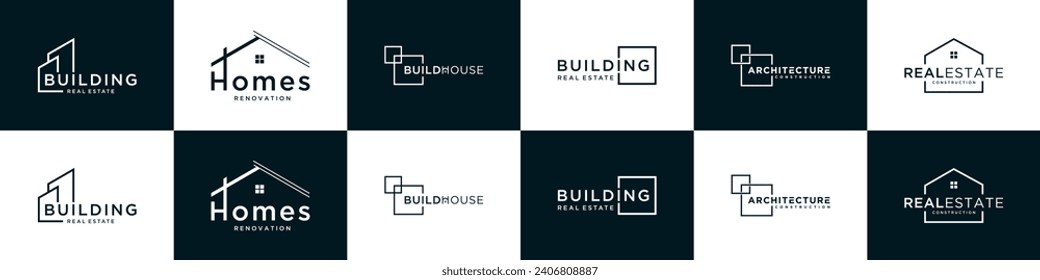 Set of Minimalist Building Architecture logo design inspiration