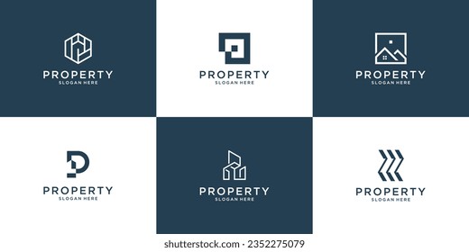 Conjunto de propiedades minimalistas de diseño del logotipo del edificio