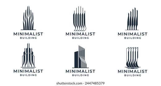 conjunto de Ilustración vectorial de logotipo de construcción minimalista. símbolo de bienes raíces, arquitecto, inspiración de diseño de construcción.