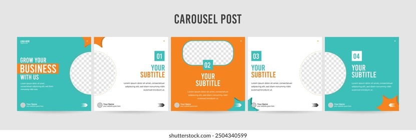 Set of minimalist business carousel post, Customize social media carousel template design.