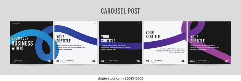 Set of minimalist business carousel post, Customize social media carousel template design.