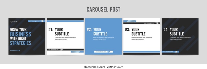 Set of minimalist business carousel post, Customize social media carousel template design.